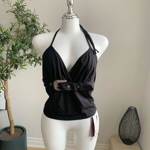 ROMWE Black Goth Halter Top Belt Detail Tank NWT Size L